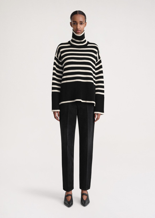 Totême Signature Stripe Turtleneck in Black