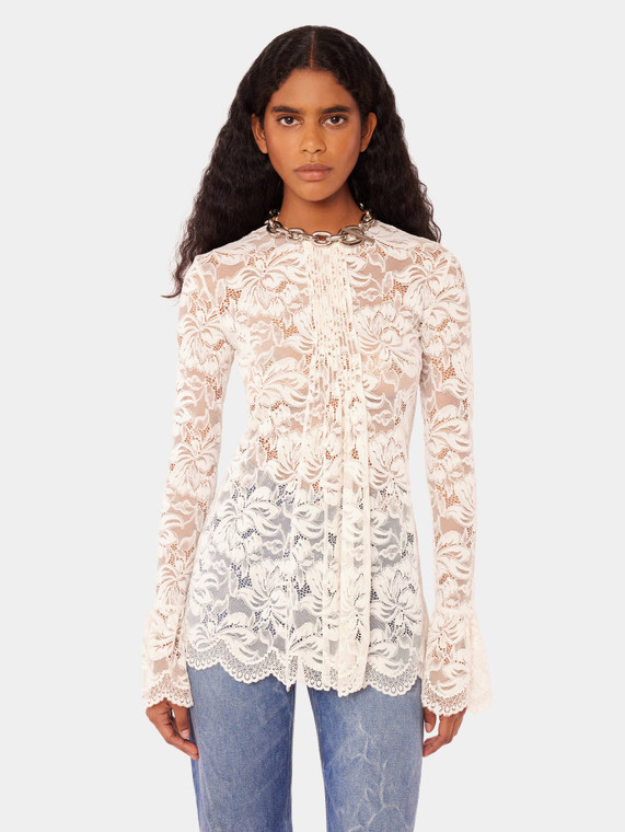 Rabanne Pleated Lace Top in Ivory