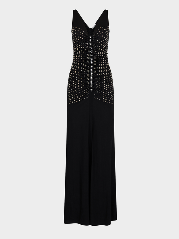 Rabanne Long Dress with Metallized Embellishments in Black, Size 36