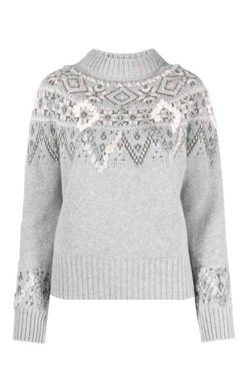 Ermanno Scervino Embroidered Jacquard Cashmere Sweater in Grey
