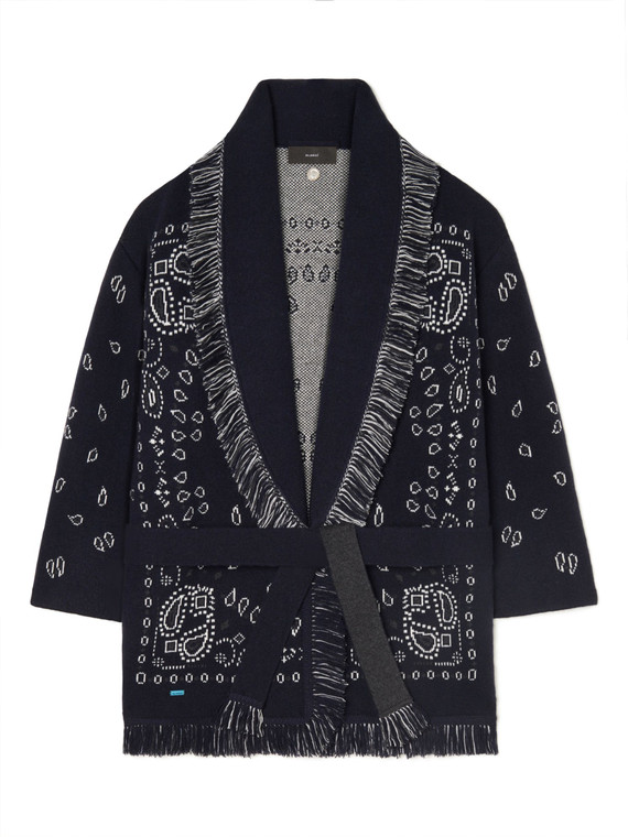 ALANUI Bandana Jacquard Cardigan in Midnight Blue, Size Large