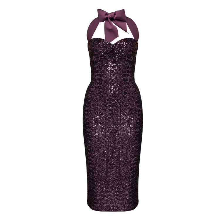 Chiara Boni La Petite Robe Araich Sequined Dress in Plum, Size 40