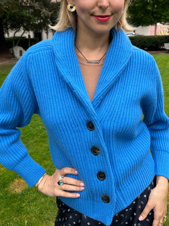 Begg x Co Mini Yacht Cashmere Knitted Cardigan in Norse Blue, Size XX-Small