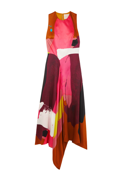 Roksanda Toa Printed Silk Satin Dress in Amber, Size 8