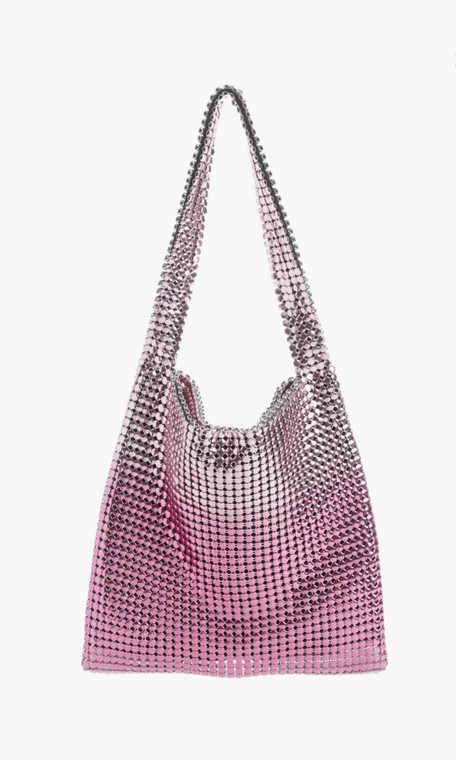 Rabanne Pixel Ombre Metallic Tote Bag in Light Pink