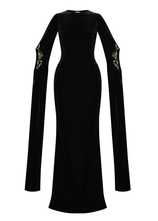 Chiara Boni La Petite Robe Jiang Velvet Gown in Black, Size 50