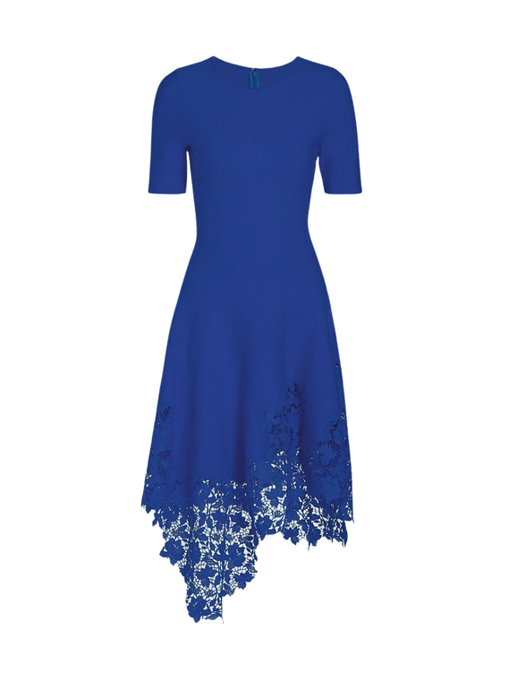 Oscar de la Renta Gardenia Guipure Lace Knit Dress in Navy, Size Medium