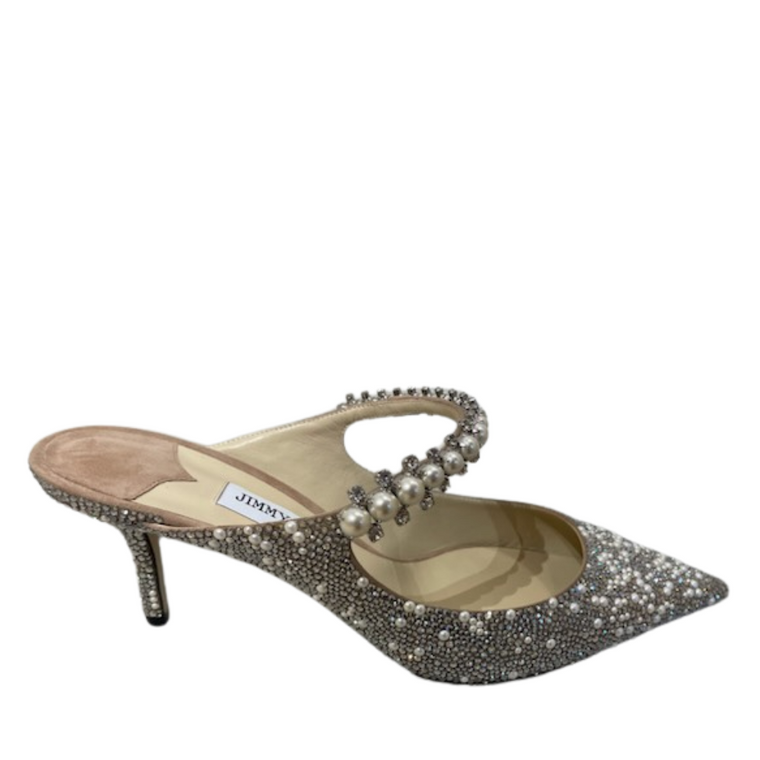 *RESERVE TODAY* Jimmy Choo Bing 65 Suede Mules with Caviar Crystal and Pearl Embellishments