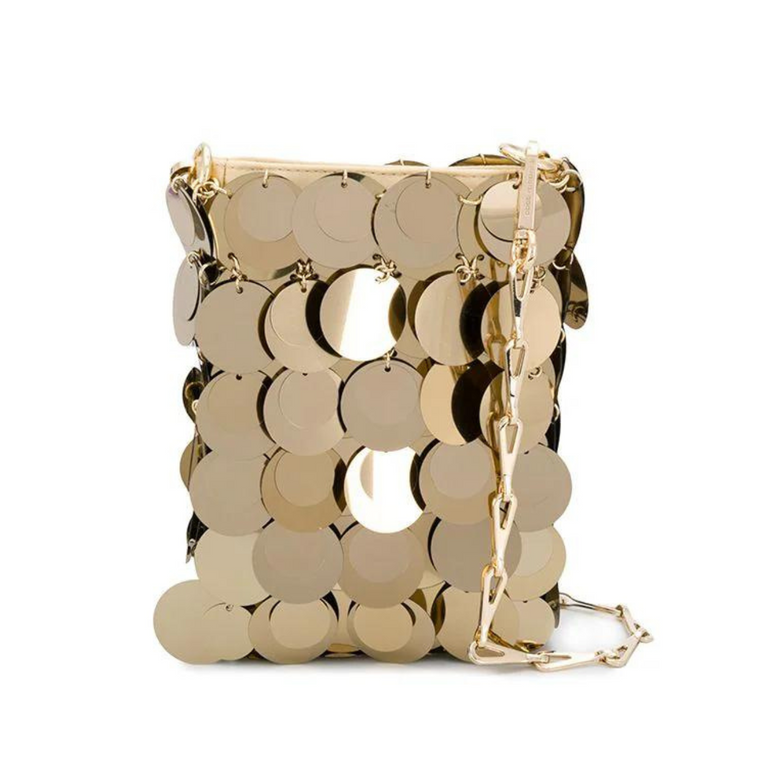 Rabanne Mini Sparkle Discs Gold Bag in Light Gold