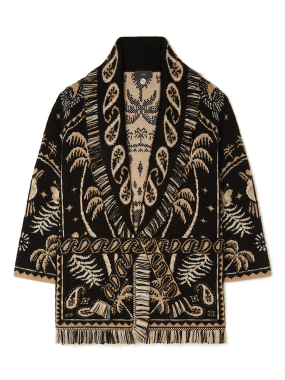 ALANUI Lush Nature Foulard Cardigan in Black Sandstorm