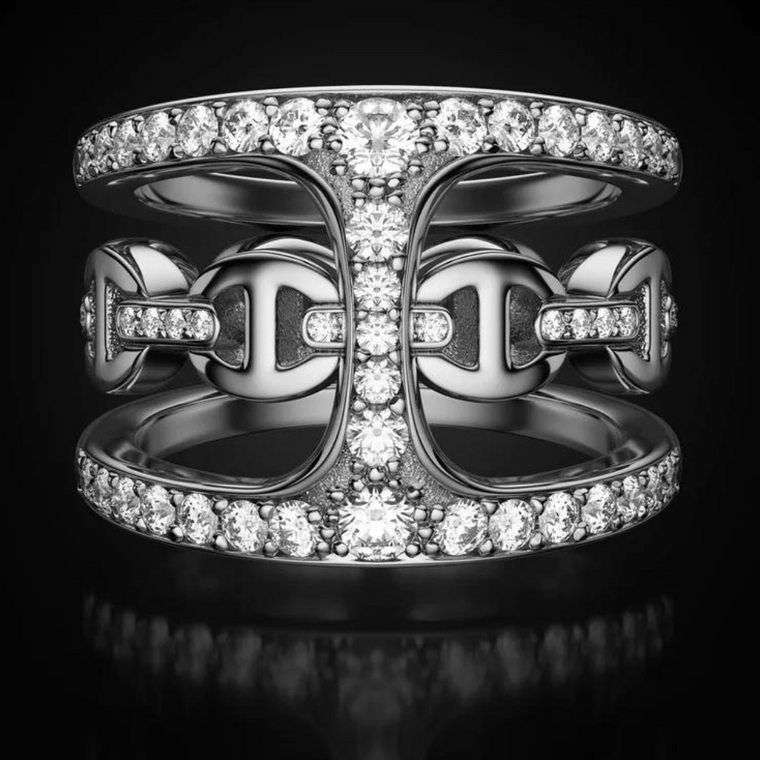 Hoorsenbuhs 18K White Gold Dame Phantom Clique Diamond Ring, Size 7