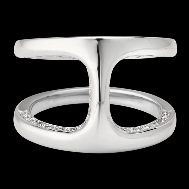 Hoorsenbuhs 18K White Gold Dame Phantom Flooded Diamond Ring, Size 7.5