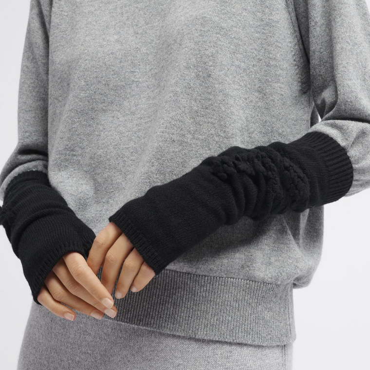 Barrie Cashmere Fingerless Gloves in Black