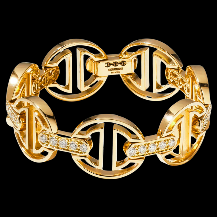 Hoorsenbuhs 18K Yellow Gold MMV Medium Link Bracelet with Diamond Bridges, 7.5"
