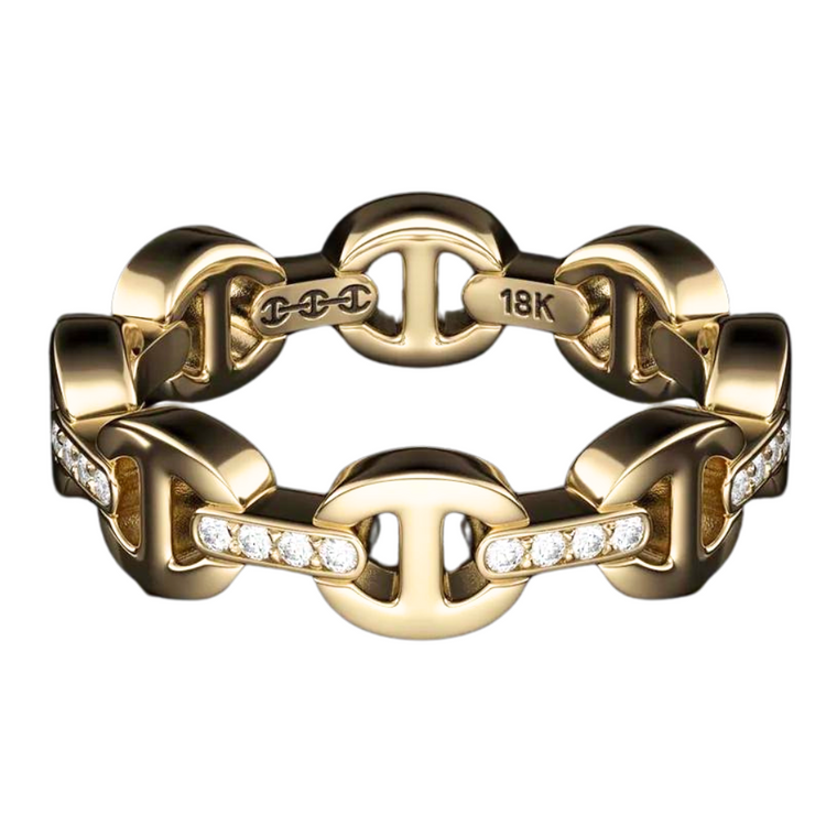 Hoorsenbuhs 18K Yellow Gold Dame Tri-Link With Diamond Bridges Ring, Size 6.5