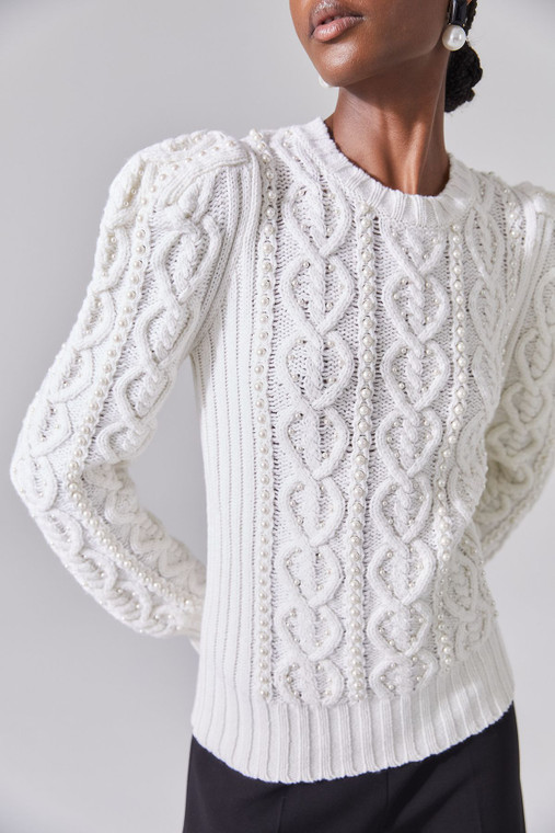 *VIRTUAL TRUNK SHOW - CHALET 2025 COLLECTION* Carolina Herrera Long Puff Sleeve Cable Sweater