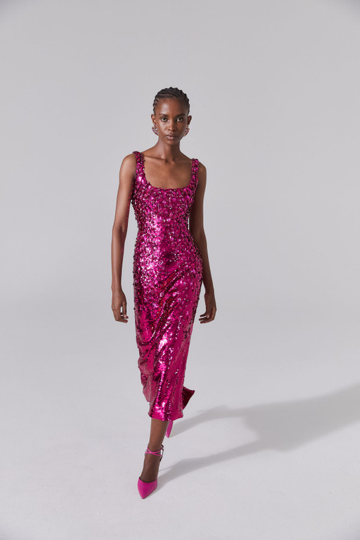 *VIRTUAL TRUNK SHOW - CHALET 2025 COLLECTION* Carolina Herrera Embellished Thin Strap Scoop Neck Midi Dress