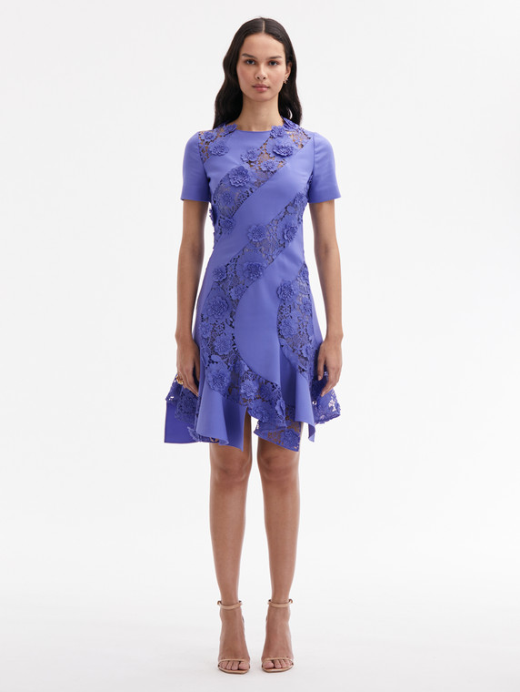 Oscar de la Renta Floral Guipure Asymmetrical Dress in Crocus