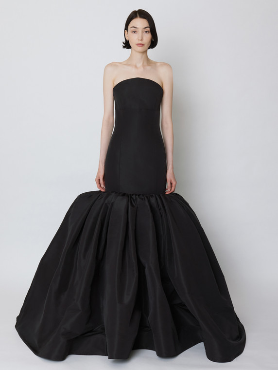 *VIRTUAL TRUNK SHOW* Oscar de la Renta Draped Sleeve Square Neck Silk Faille Mermaid Gown in Black