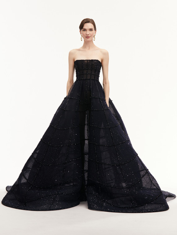 *VIRTUAL TRUNK SHOW* Oscar de la Renta Strapless Grid Embroidered Ball Gown in Black