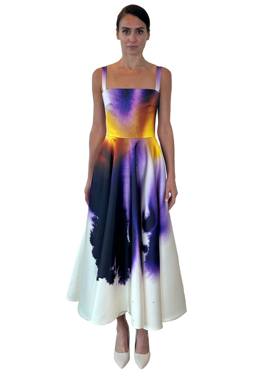 *VIRTUAL TRUNK SHOW* Oscar de la Renta Abstract Orchid Satin Dress in Violet/Ivory