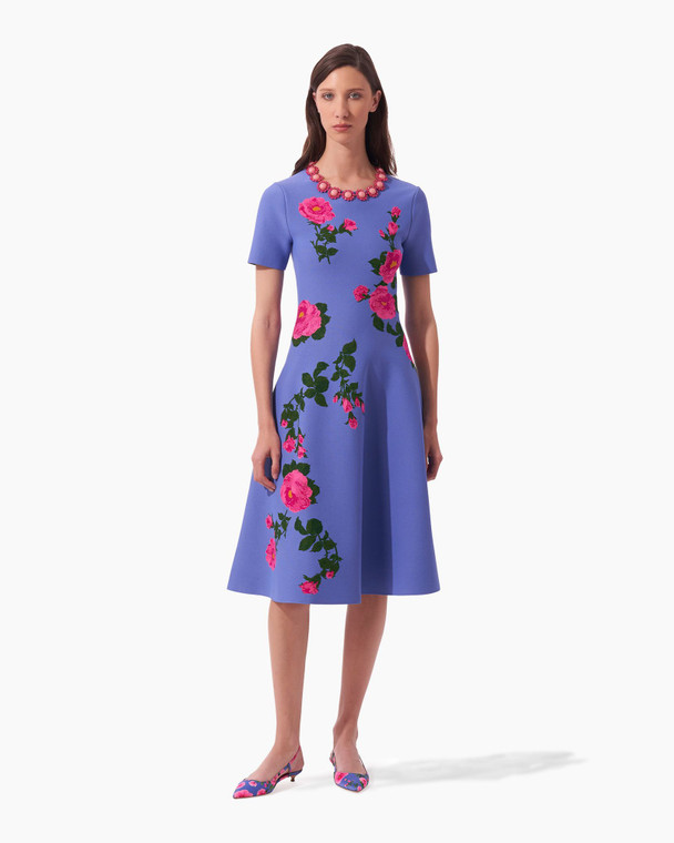 *COMING SOON* Carolina Herrera Jacquard Flare Midi Dress in Delphinium Multi, Size Large