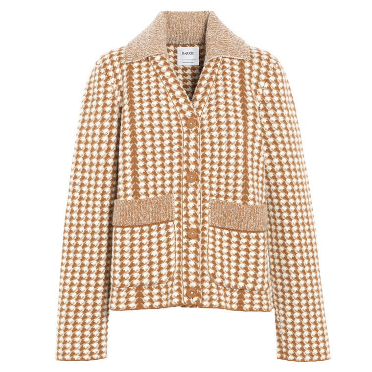 Barrie Long Sleeve Houndstooth Jacket in Vintage Vicuna/White