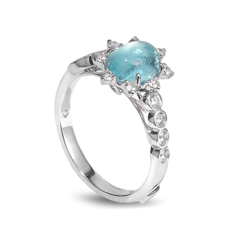 *VIRTUAL JEWELRY TRUNK SHOW* COOMI 18K White Gold Paraiba Cabosham Trinity Ring