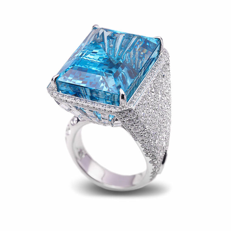 *VIRTUAL JEWELRY TRUNK SHOW* COOMI 18K White Gold Trinity Aquamarine Ring