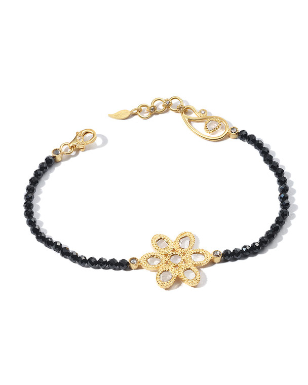 *VIRTUAL JEWELRY TRUNK SHOW* COOMI 20K Yellow Gold Affinity Black Spinel and Diamond Flower Bracelet, 7"