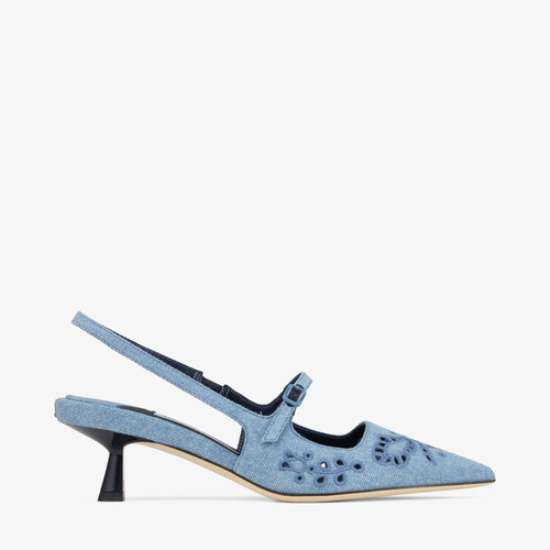 Jimmy Choo Didi 45 Denim Pumps With Sangallo Embroidery in