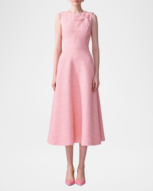 Carolina Herrera Tweed Midi Dress with Bow in Blossom Pink