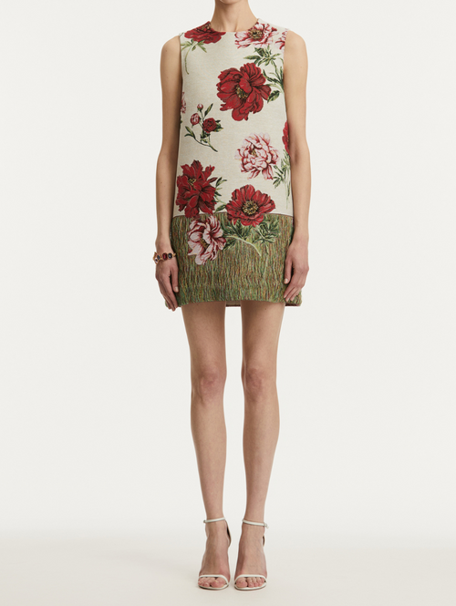 サラマリカ　Peony Flower Cutwork Dress Oscar de la Renta Short Sleeve Peony Printed Poplin Shift