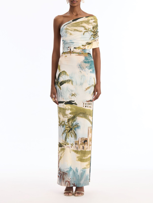 Oscar de la Renta One Shoulder Draped Dominican Republic Jersey Gown
