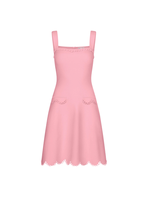 Oscar de la Renta Scallop Trim Knit Dress in Tulip, Size X-Small