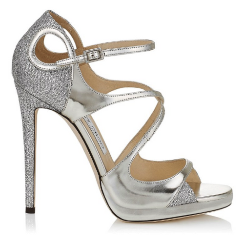 靴 JIMMY CHOO COGNAC MIX/SILVER Jimmy Choo Fancie 120 Sandal in Silver Metallic, Size 40