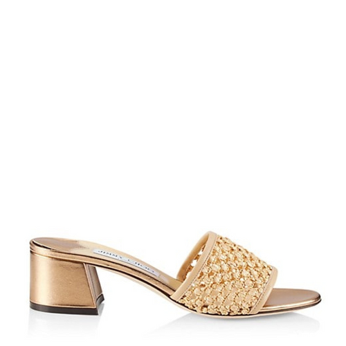 Jimmy Choo Minea 45 Woven Raffia Sandal in Barley