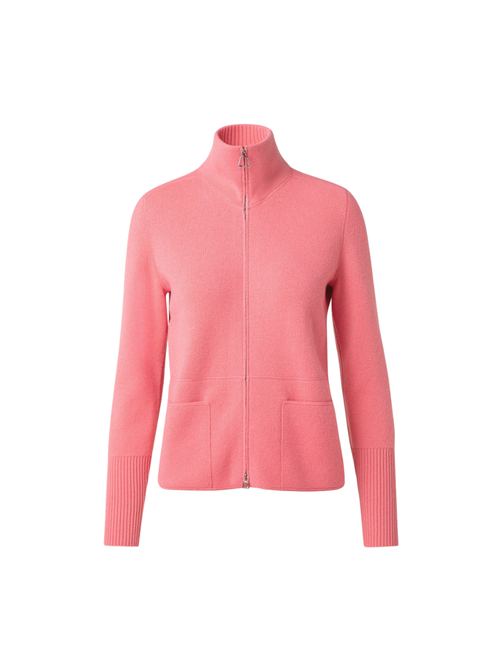 Akris Cashmere Piqué Knit Zip Cardigan in Alpine Pink