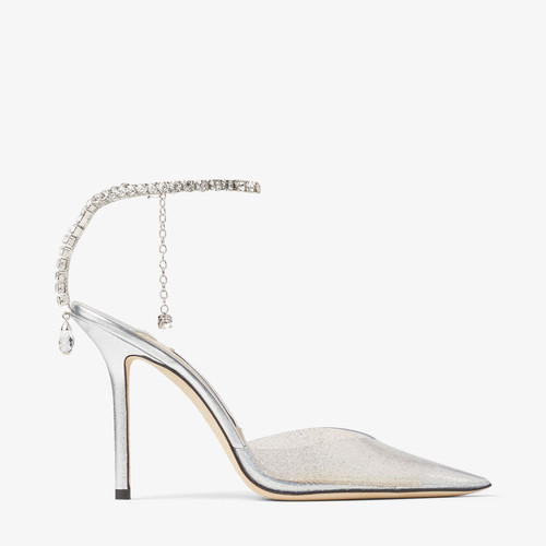 immy Choo Saeda 100 Glitter Plexi Pumps with Crystal