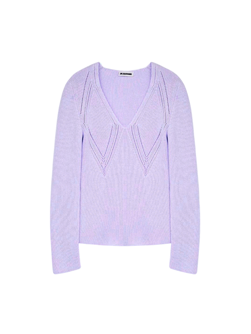 Jil Sander Long Sleeve V-neck Sweater in Lilac