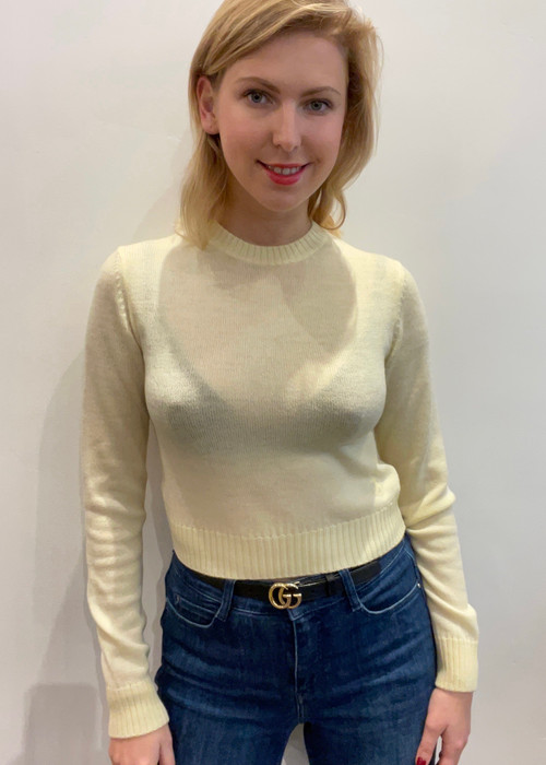 Jil Sander Long Sleeve Crew Neck Wool Sweater in Pastel Yellow