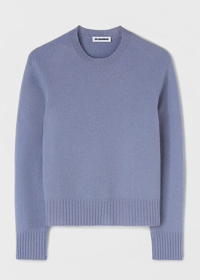 Jil Sander Long Sleeve Crew Neck Wool Sweater in Light Pastel Blue, Size 34  (US 4)