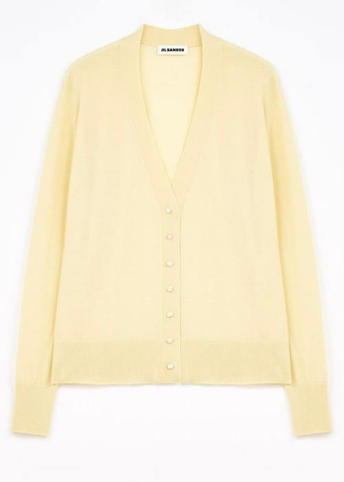 Jil Sander Boyfriend Fit Cardigan in Light Pastel Yellow, Size 36 (US 6)