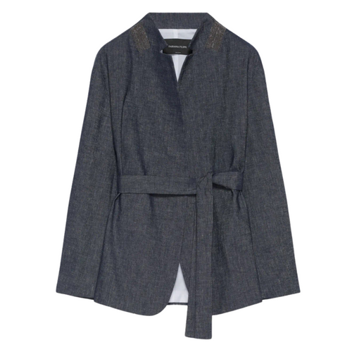 レザージャケット・コート Fabiana Filippi Grey Suede Leather Vest Fabiana Filippi Cotton and Linen Wrap Jacket in Blue Denim