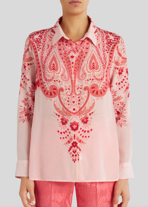 Etro Floral Paisley Silk Shirt in Red