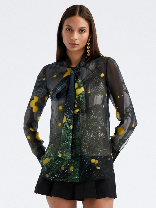 Oscar de la Renta Firefly-print long-sleeve shirt - Black