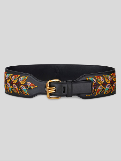 Etro Embroidered Leather Belt in Black