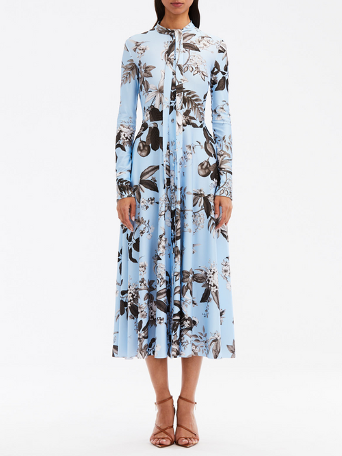Oscar de la Renta Flora and Fauna Jersey Dress in Black/Light Blue