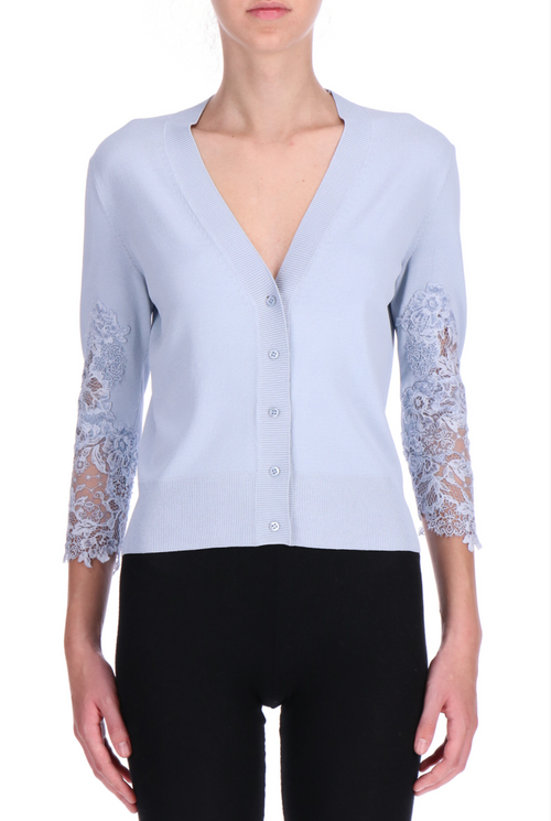 Ermanno Scervino Knit Cardigan with Lace in Heather