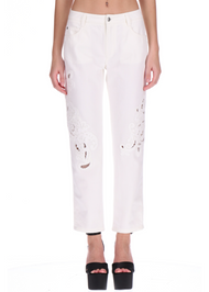 Ermanno Scervino Ankle Cropped Jeans with Sangallo Lace Cut-Outs